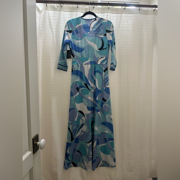 NWT Boston Proper V-neck Ocean Abstract Print Center Slit Maxi Dress | Small S - Picture 8 of 9